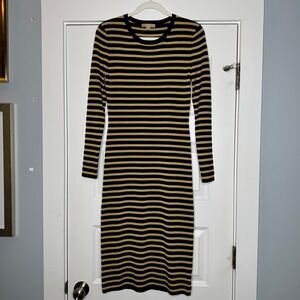 Michael Kors Collection Italy Navy Gold Metallic Stripe Knit Midi Dress Size M